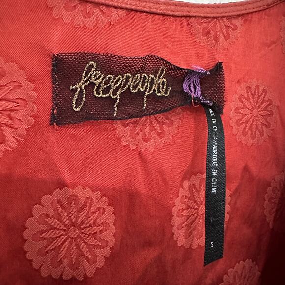 S Free People Red Print Lace Empire Waist Maxi Dress - Picture 4 of 5